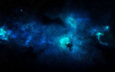 Blue nebula illuminating the darkness of the space Wallpaper