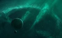 Green nebula surrounding the planet wallpaper 1920x1080 jpg