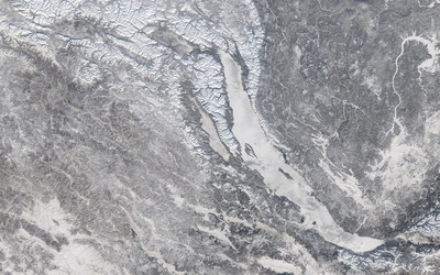 Lake Baikal covered in ice wallpaper