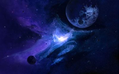 Planet in the blue galaxy wallpaper