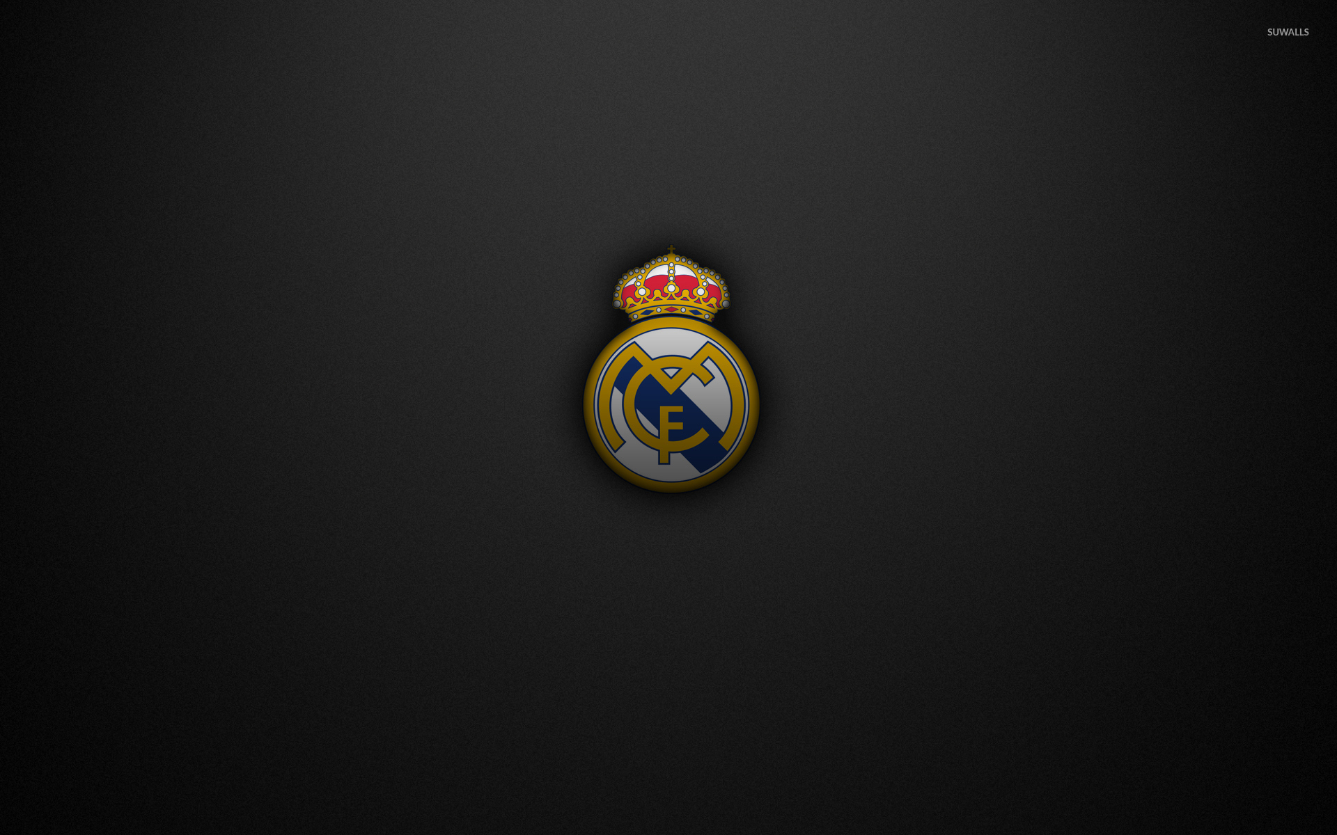Real Madrid C.F. logo on a black texture background ...