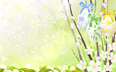 Easter eggs and flowers wallpaper