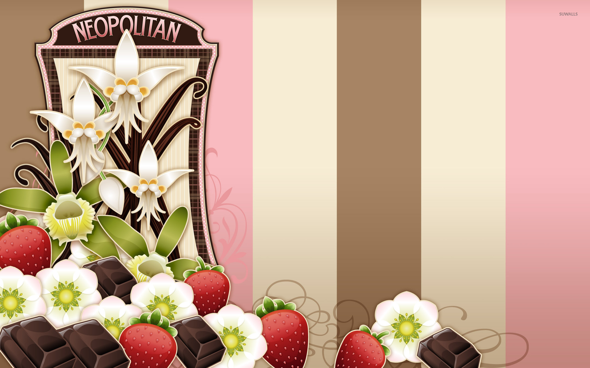 Flowers, chocolate and strawberries wallpaper - Vector wallpapers - #6743
