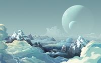Mountain peaks above the clouds and moons in the sky wallpaper 3840x2160 jpg