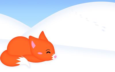 Orange fox sleeping in the snow wallpaper