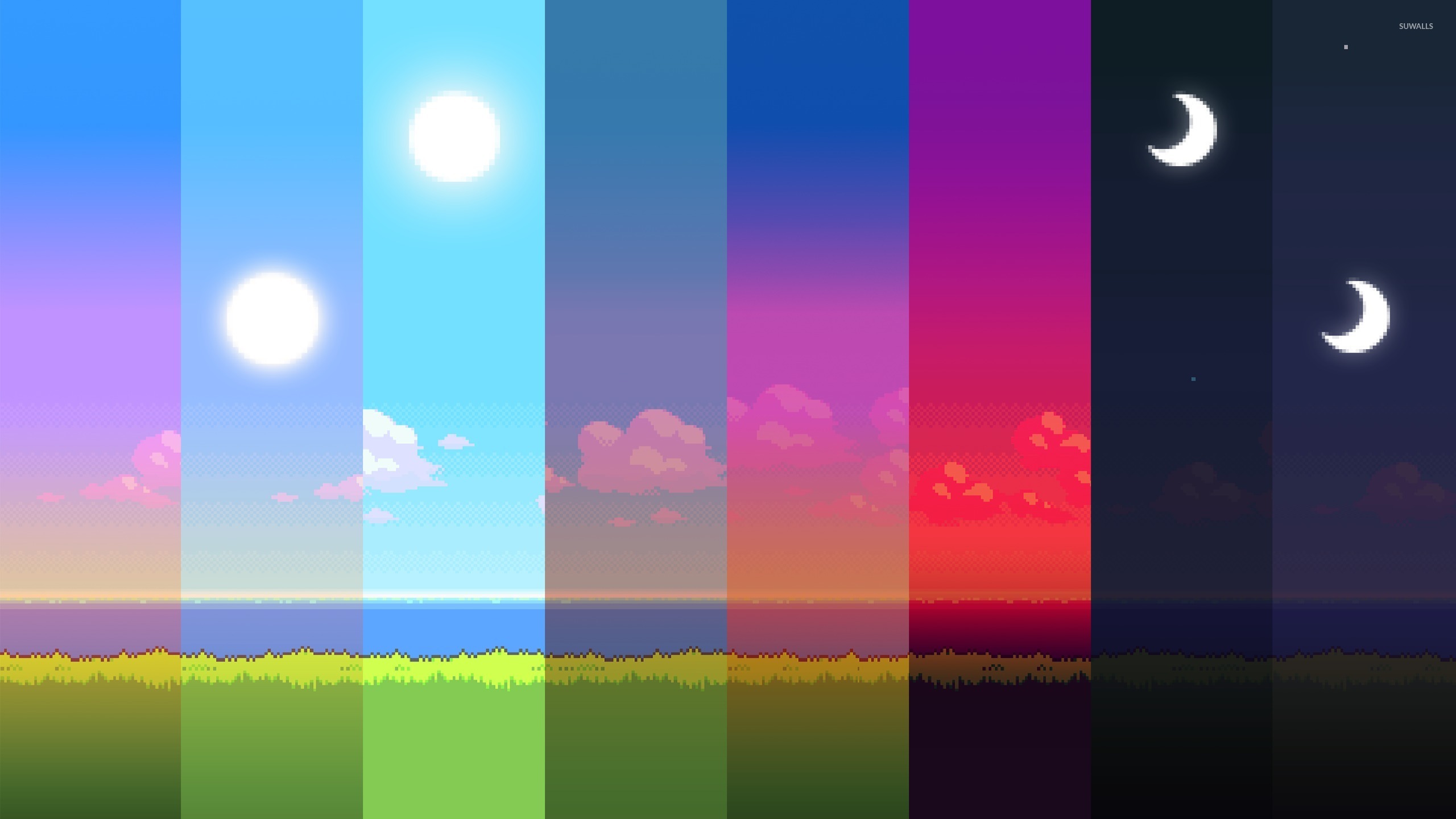 Slices of a day in 8 bit wallpaper.
