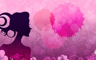 Woman silhouette by the pink flowers wallpaper