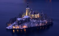 Church of the Assumption at winter, Lake Bled, Slovenia wallpaper 2880x1800 jpg