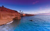Cliff, Sunset, Ocean, Palm, House, Sky wallpaper 2880x1800 jpg
