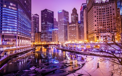 Purple lights in Chicago wallpaper