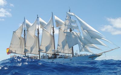 Sailing ship on the wavy sea wallpaper