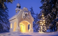 Small church in the snowy forest wallpaper 1920x1080 jpg