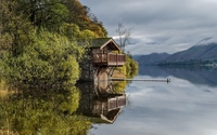 Stone house reflecting in the lake wallpaper 1920x1200 jpg